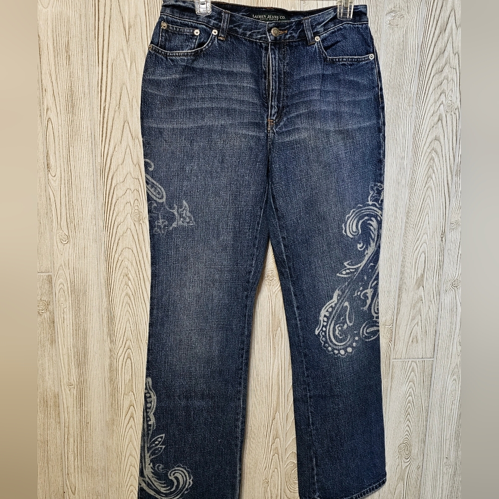 Ralph Lauren Indigo Grotto Paisley Denim Jean Pants Y2K Size 8